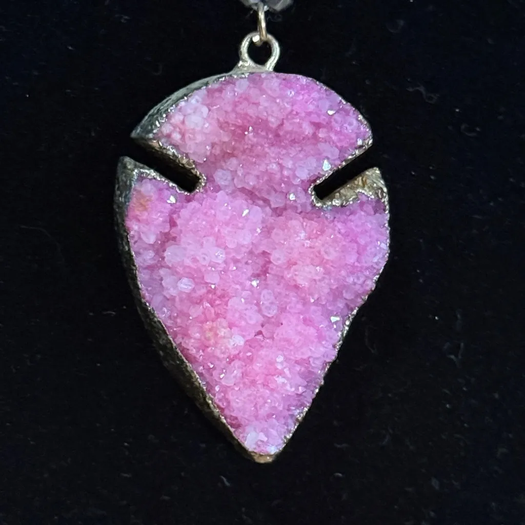 Pink Druzy Quartz Arrowhead Pendant necklace - Image 2