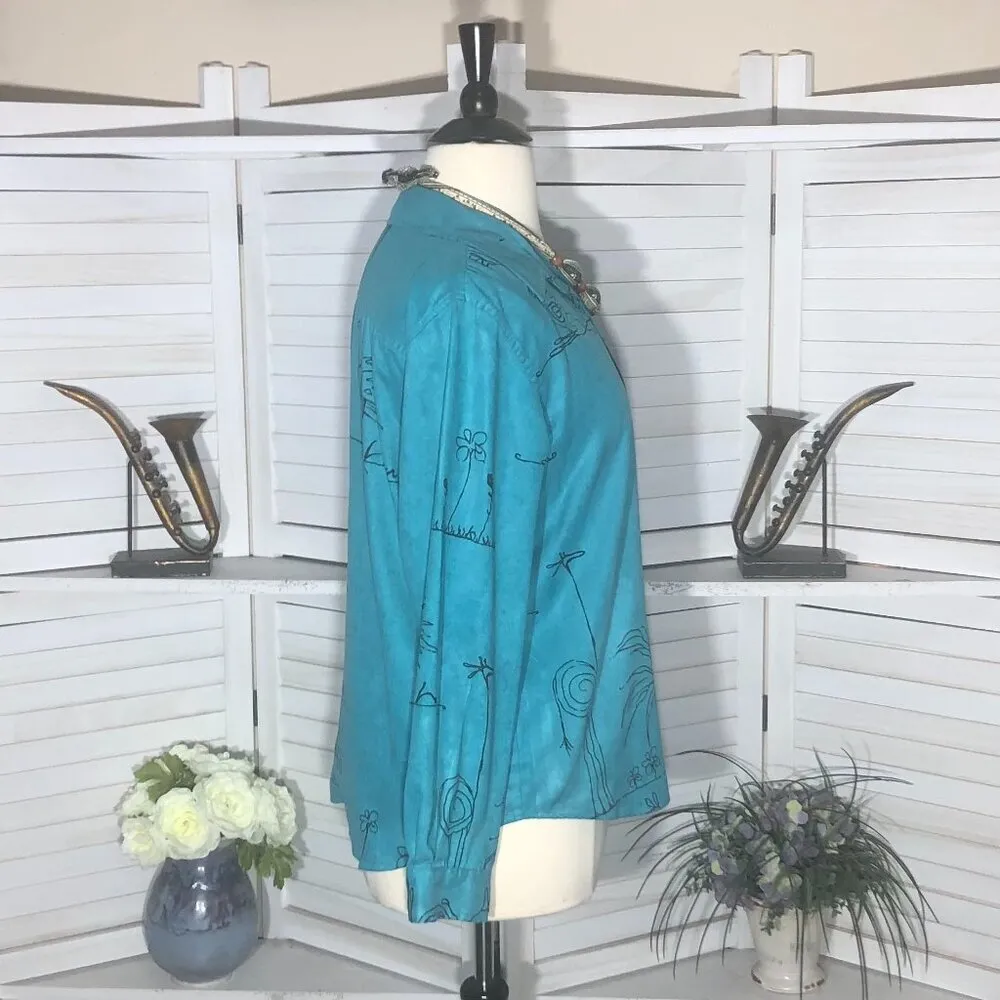 Chico's Art to Wear Shirt Teal Aqua Faux Suede Large - Image 3