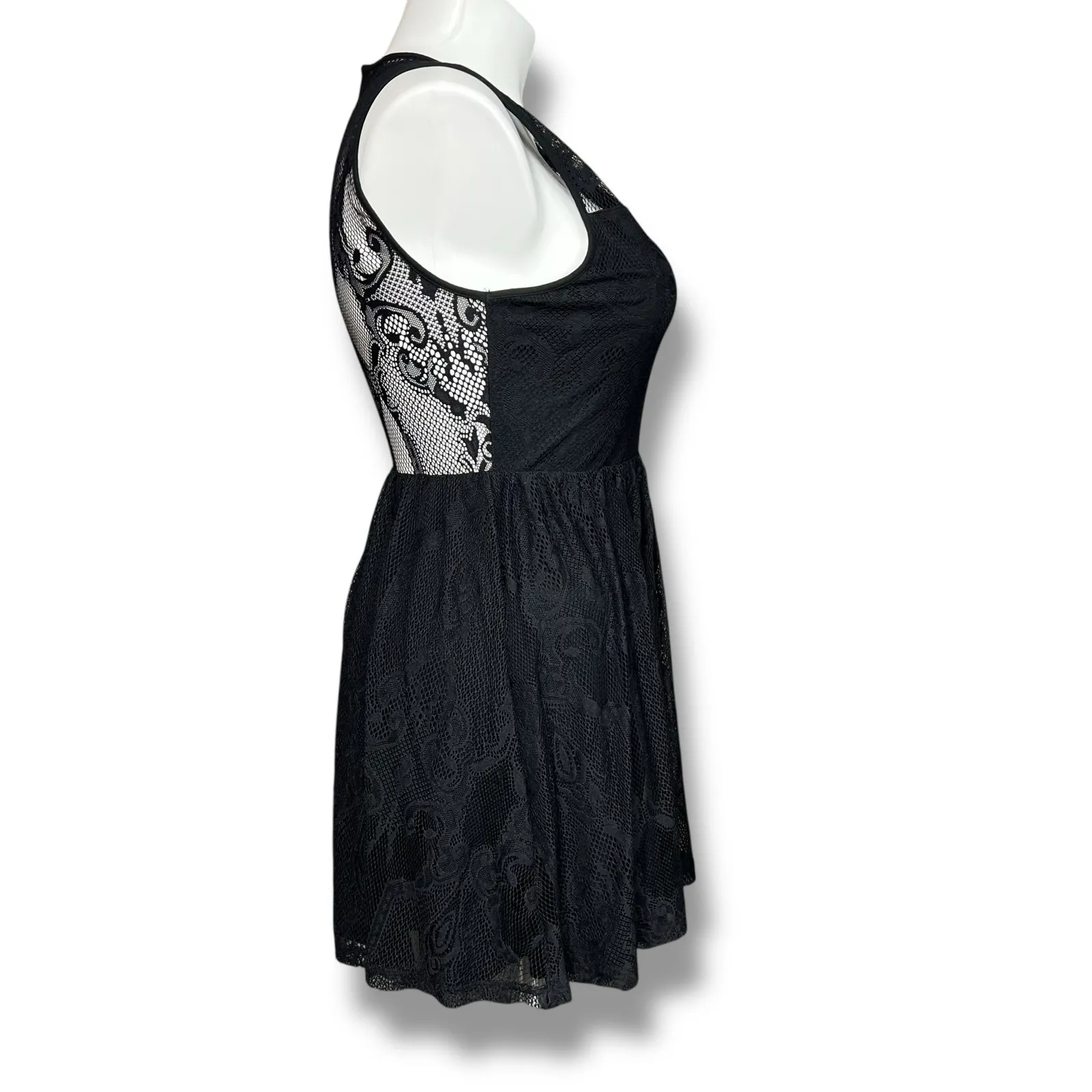 Express Womens Party Dress Fit & Flare Sheer Lace Bodice Back Black Large - Image 3