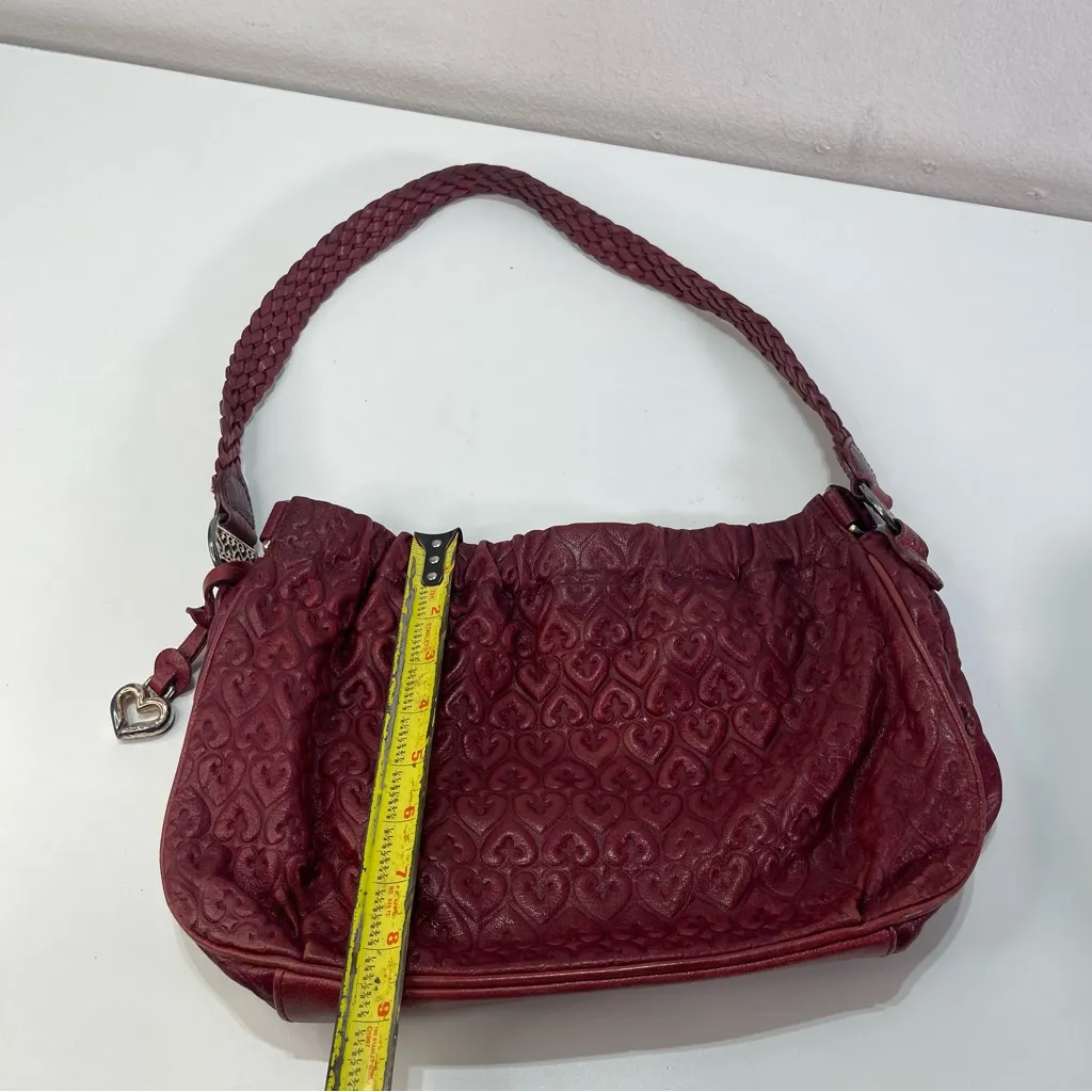 Brighton Griffith Braided Leather Strap Heart Charm Raspberry Red Embossed Purse - Image 2