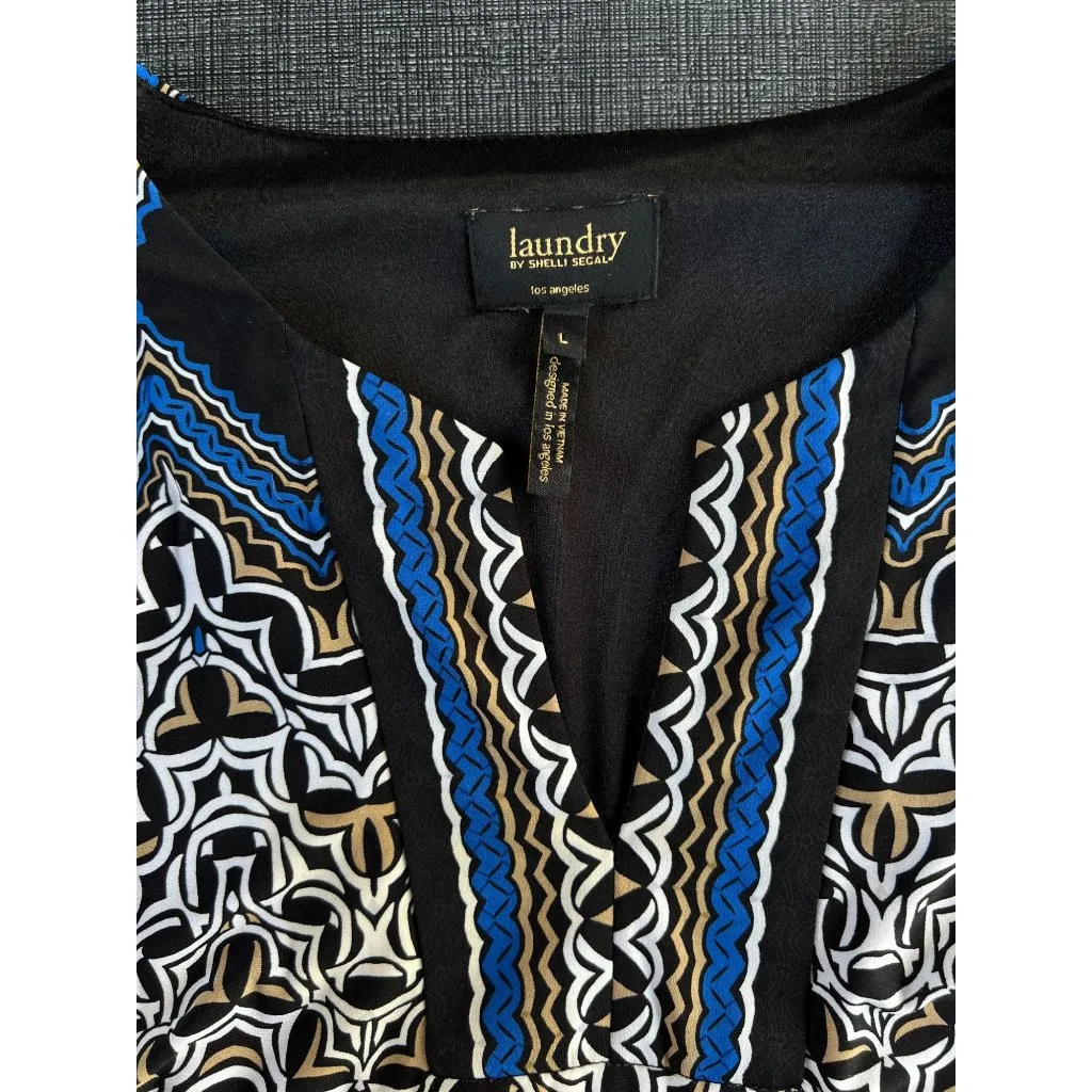 Laundry By Shelli Segal L Tunic Shift Dress Drop Waist Stretch Lined Black Blue - Image 4