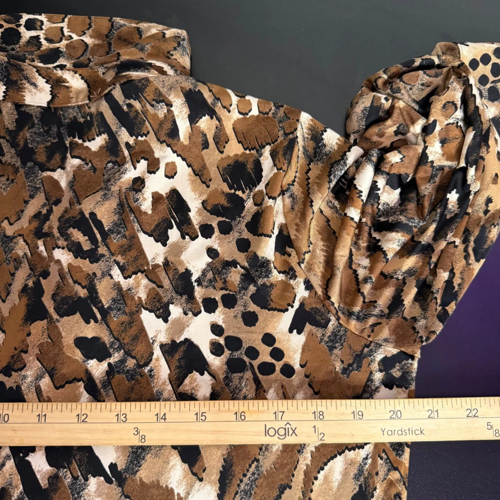 Melanie Lyne Animal Mixed Print Statement Piece Button Blouse Size 14 Maximalist Brown - Image 9