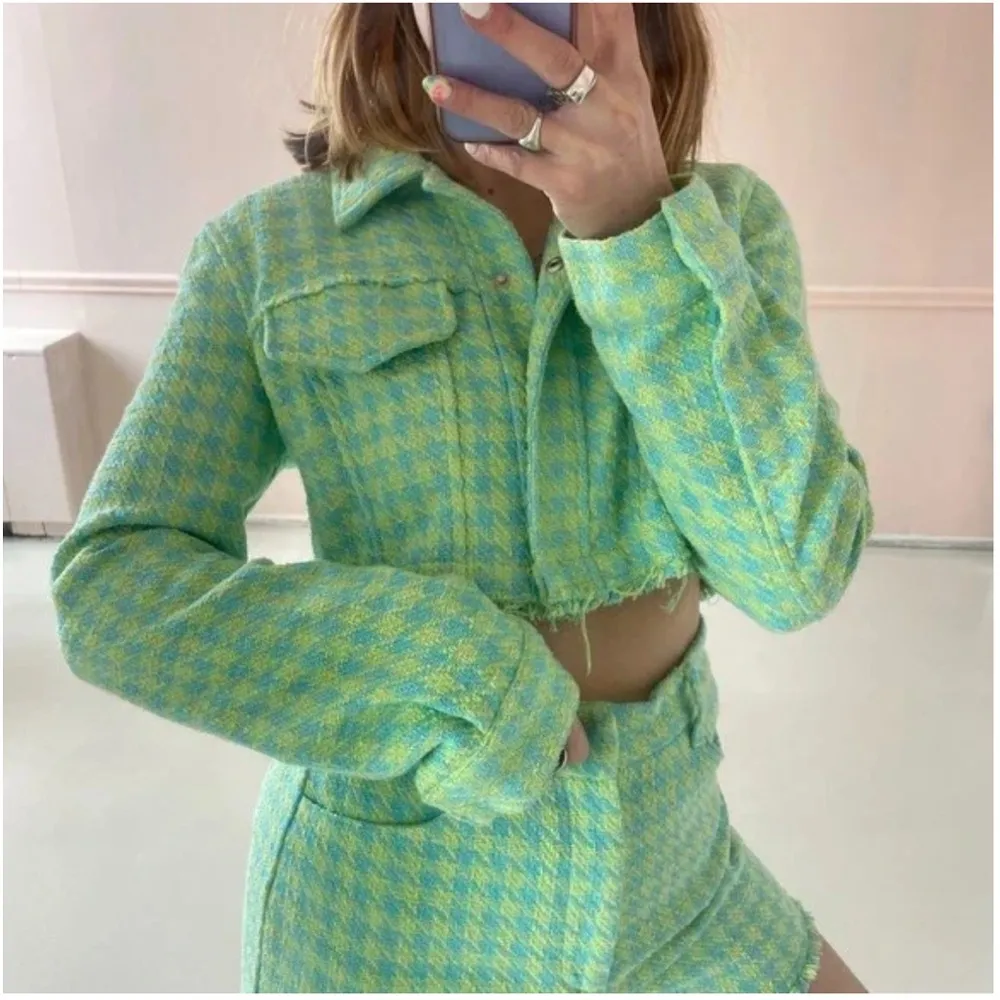 Zara Tweed Textured Weave STRUCTURED HOUNDSTOOTH CROPPED BLAZER NEW - Image 3