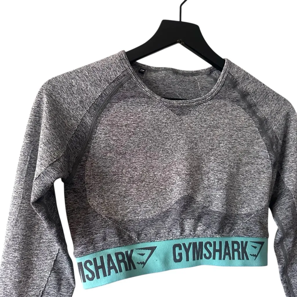 Gymshark Long Sleeve Cropped Top Gray Seamless Logo Band XS/S - Image 2