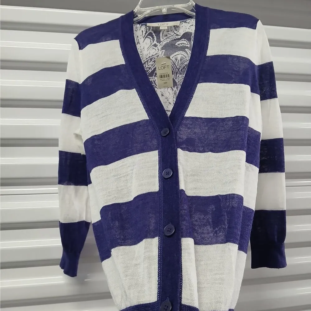 Ann Taylor Loft Cardigan Sweater Women's MP Purple Sheer Button Front Academia - Image 3
