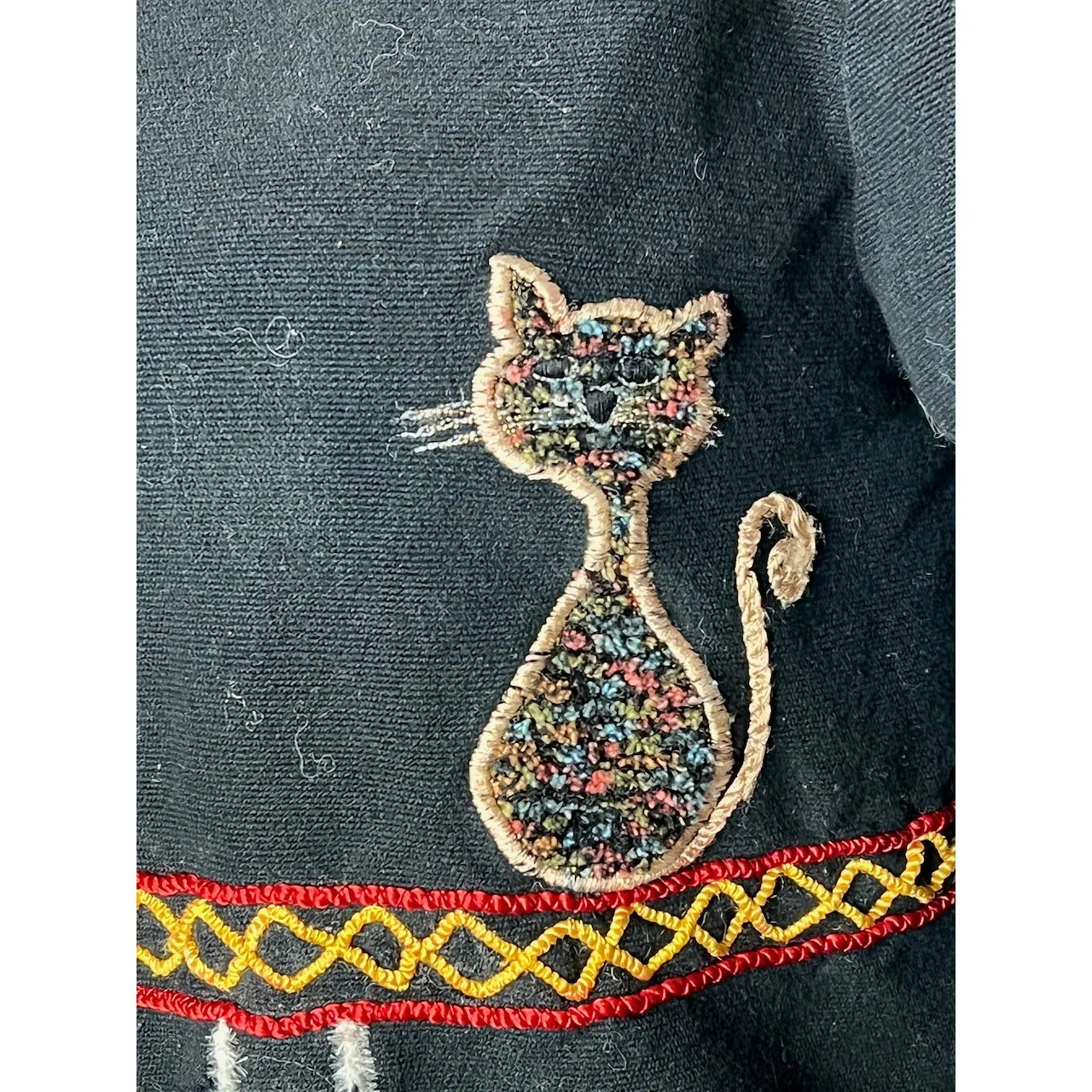 Jacket embroidered cat funky glass buttons Black Size L - Image 6