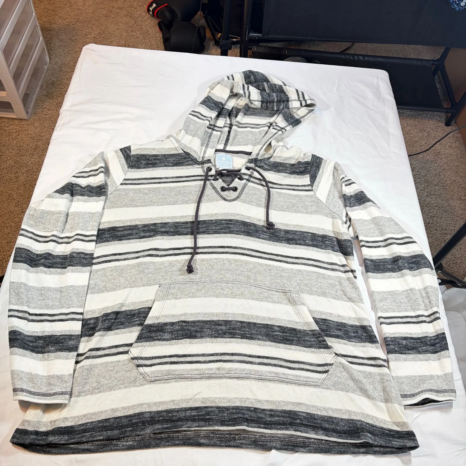 Sunday womens gray white stripe sweater hoodie. Size XL. ski lodge, casual - Image 6