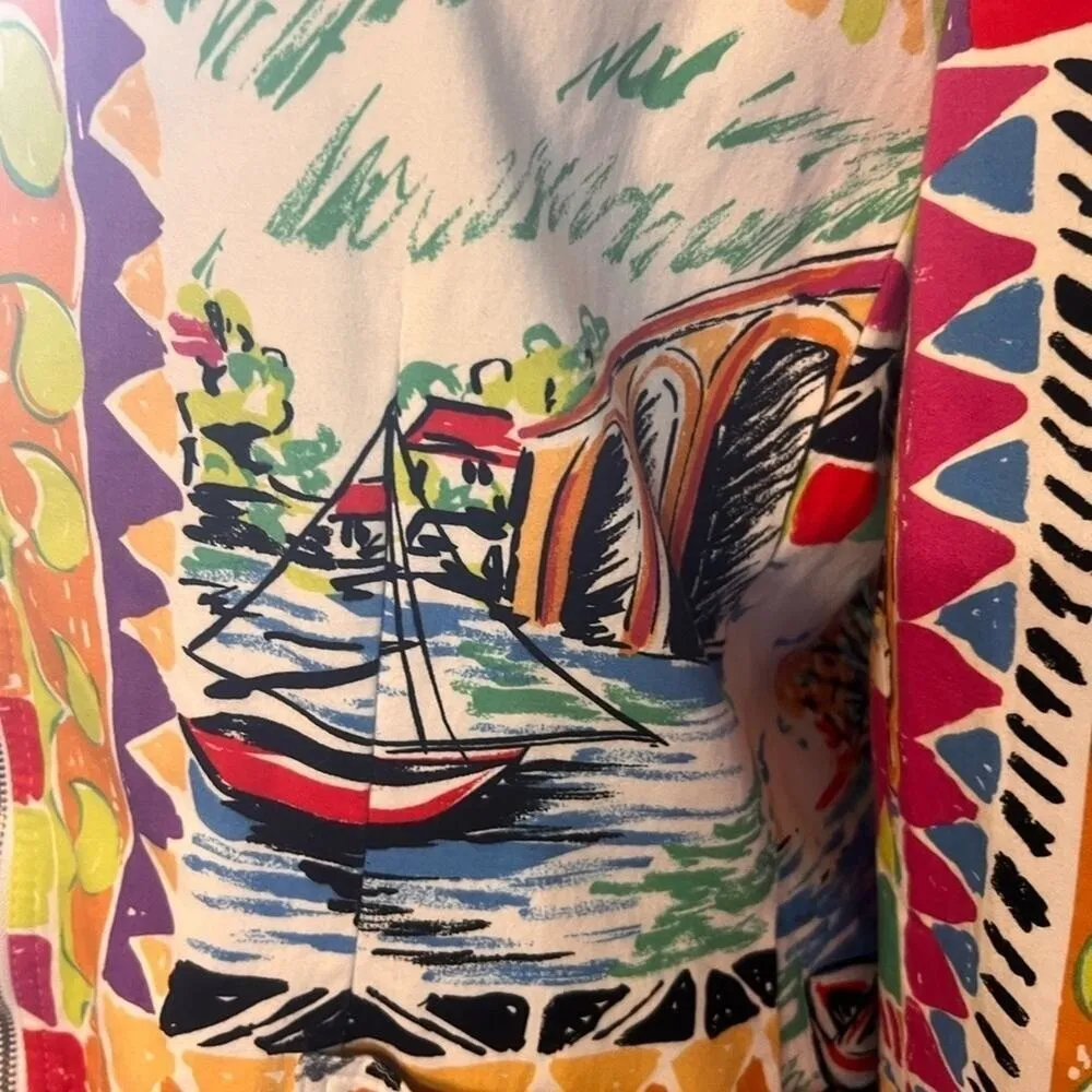 Vintage Harve Benard Women's 4 Multicolor Sailboat Travel Lined Full Zip‎ Jacket - Image 4