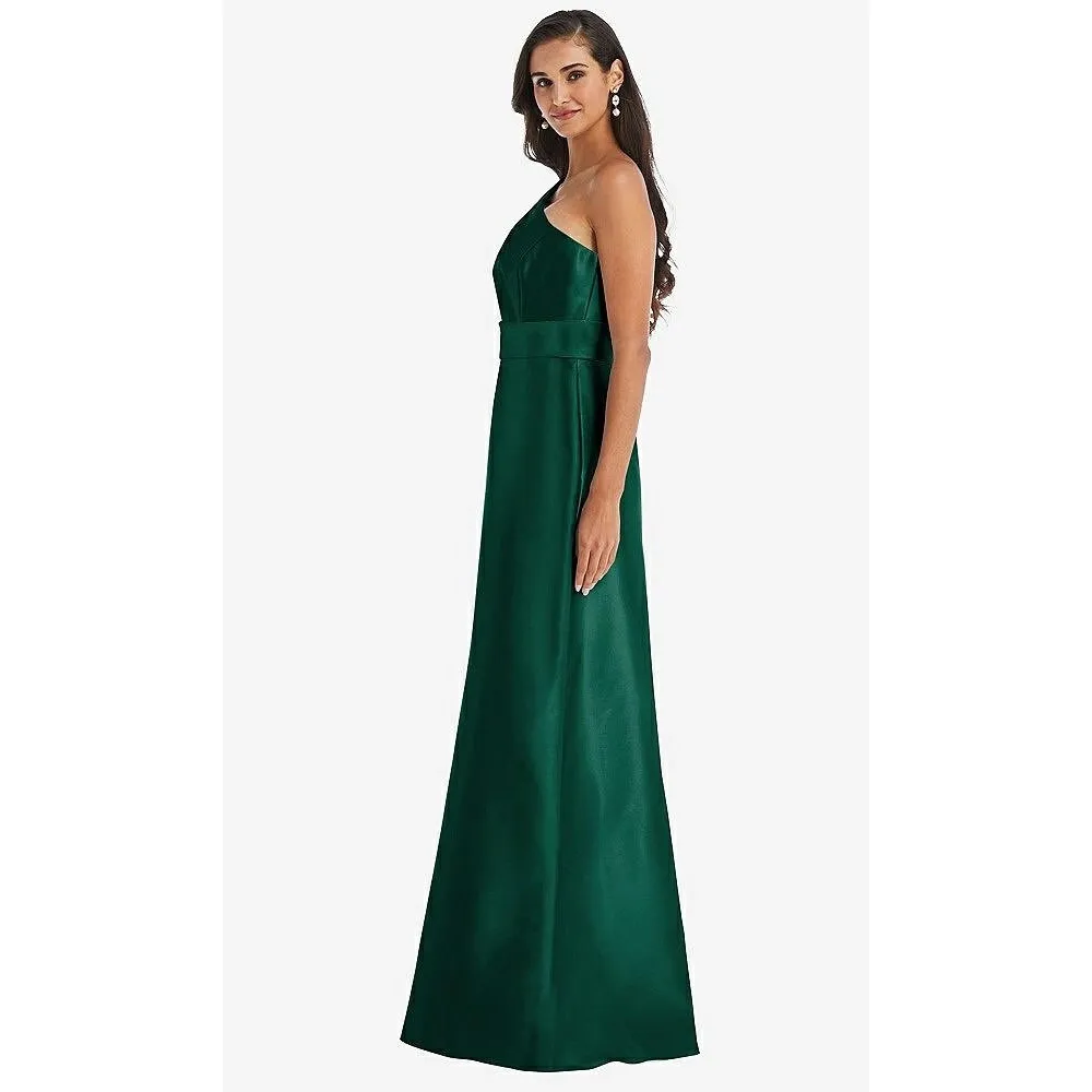 Alfred Sung Draped One-Shoulder Satin Maxi Dress With Pockets Size 6 - Image 7