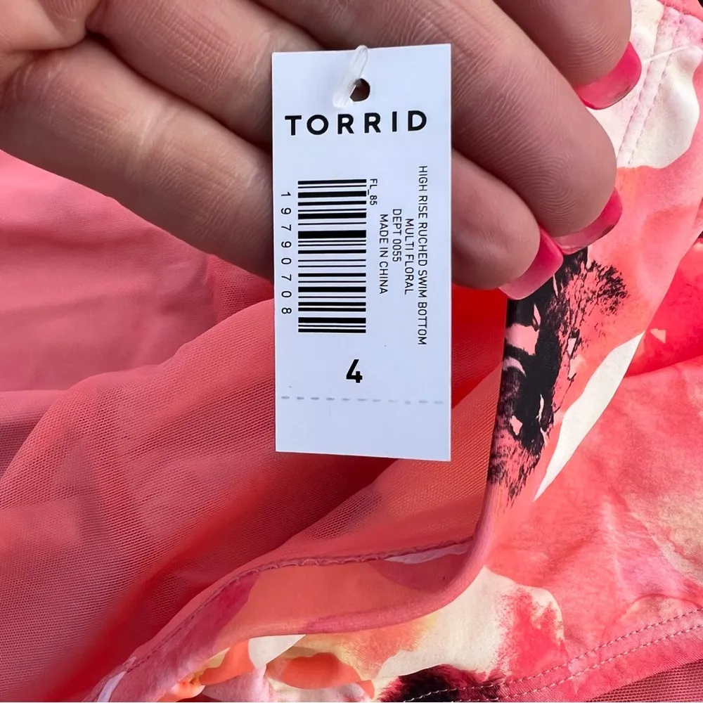 Torrid HIGH RISE RUCHED SWIM BOTTOM CORAL MULTI FLORAL Size 4 NWT - Image 4