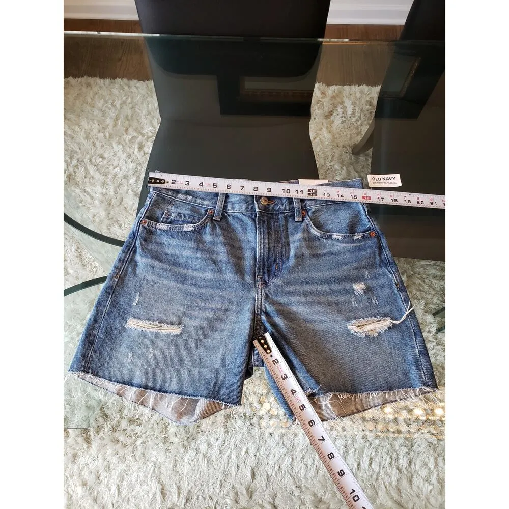 Old Navy Cut Off Shorts Women 4 Blue Denim Distressed High Rise Slouchy Straight - Image 8