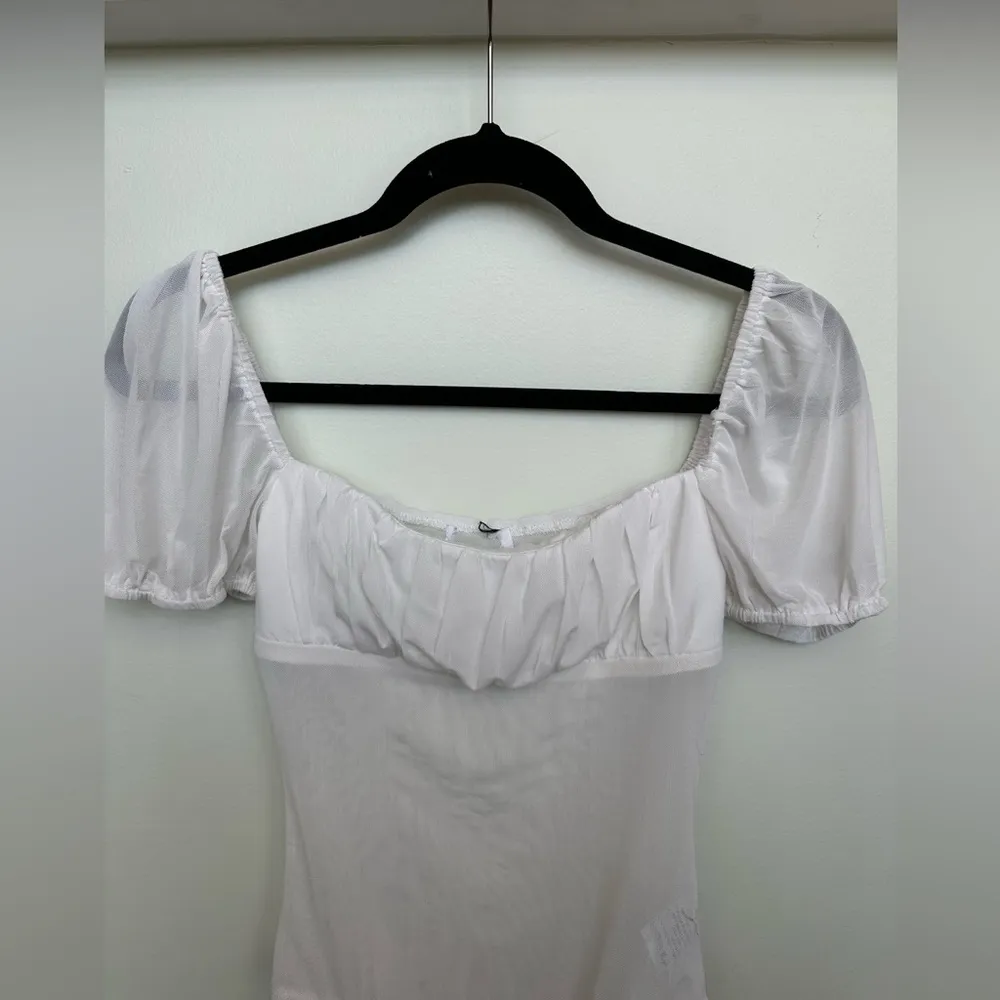 White Mesh Cap Sleeve Bodysuit Size M - Image 2