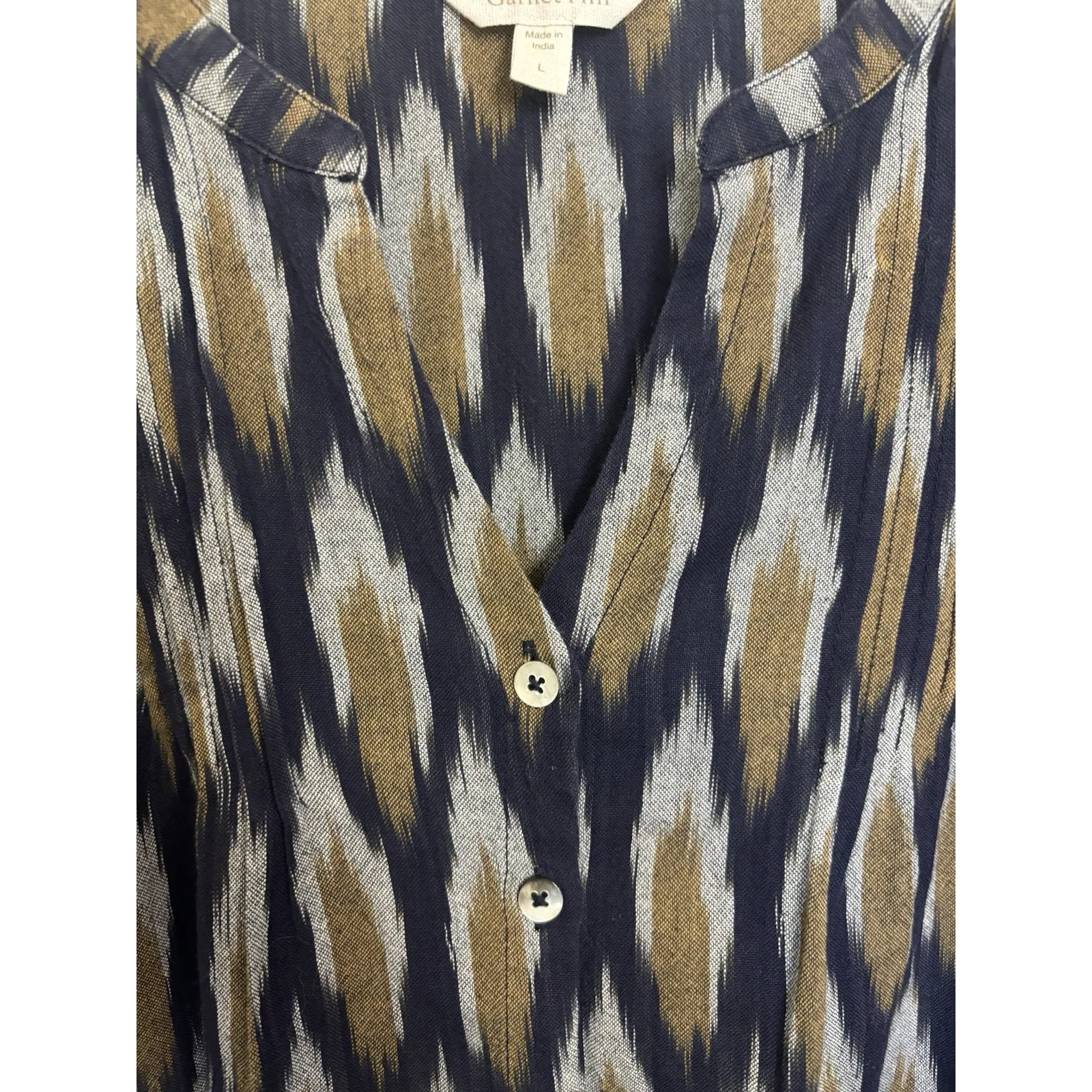 Garnet Hill Uma Ikat Button Front Top Size Large Geometric Lagenlook Boxy Boho - Image 5