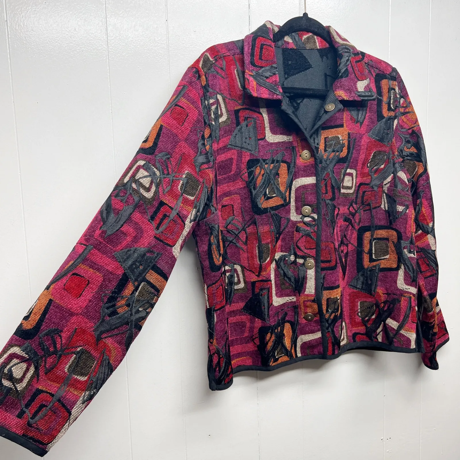 Women's Vintage Tapestry Button Front Long Sleeve Blazer Size Large - Image 4