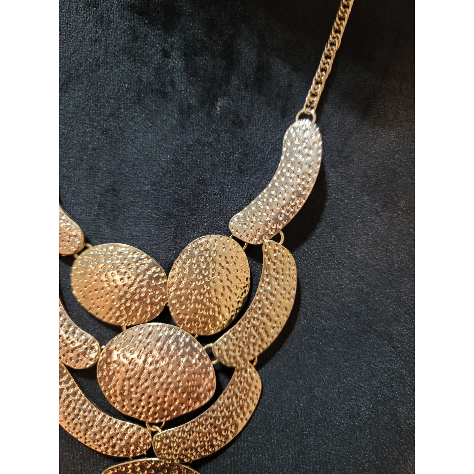 Statement Style Piece Textured Hammered Metal Elements Gold tone Jewelry - Image 4