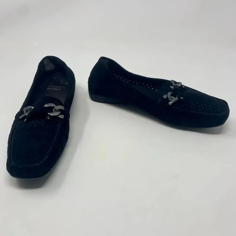 Stuart Weitzman Black Suede Perforated‎ Loafers - Image 4