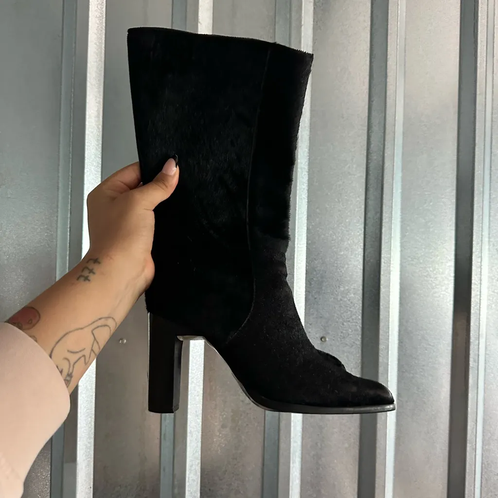 Vintage 90s\y2k Pony Hair Leather Square Toe Boots Size 5.5 Women’s Black - Image 2