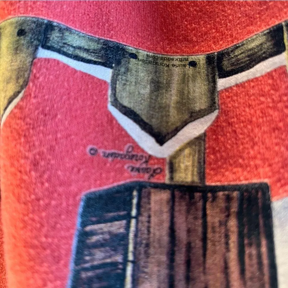 Vintage Snowman Birdhouse Winter Scene Crewneck Sweatshirt Size XL Orange - Image 3