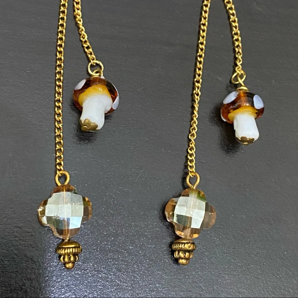 Handmade Mushroom Lampwork Beads Dangling Drop Earrings - Image 9
