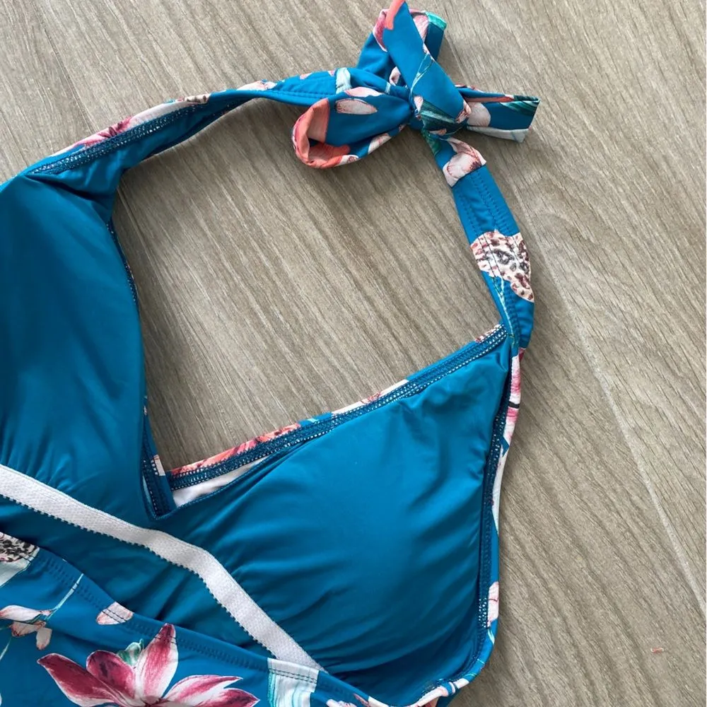 La Blanca Flyaway Orchid Plunge Halter One Piece Swimsuit Sz 10 Tropical Floral - Image 12