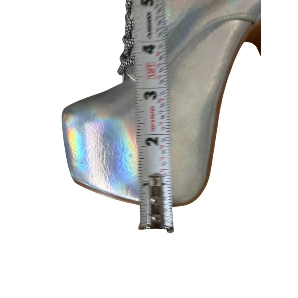 IRIDESCENT Silver Metallic Platform Heels Boots Size US 6 - Image 11