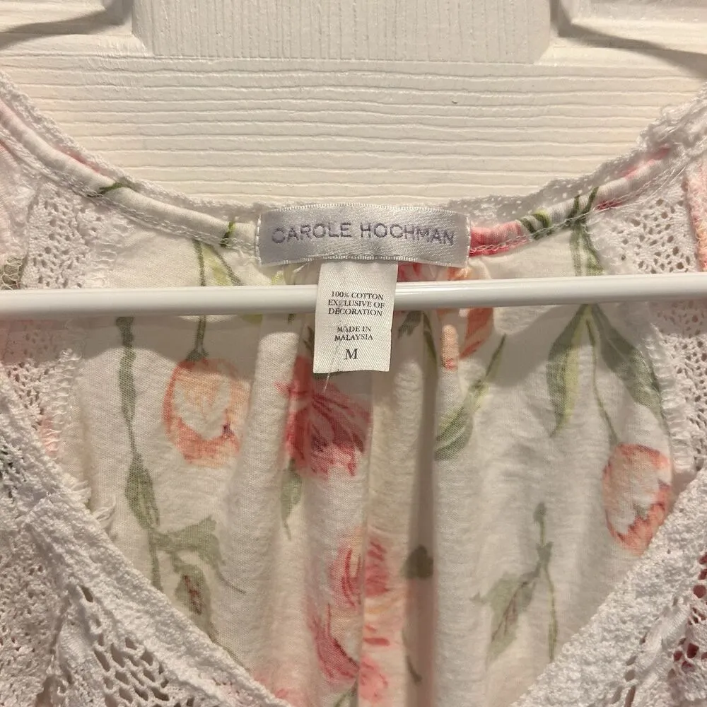 CAROLE HOCHMAN Robe‎ And Nightgown Set Women’s Size Medium Carnation Bouquet White - Image 8
