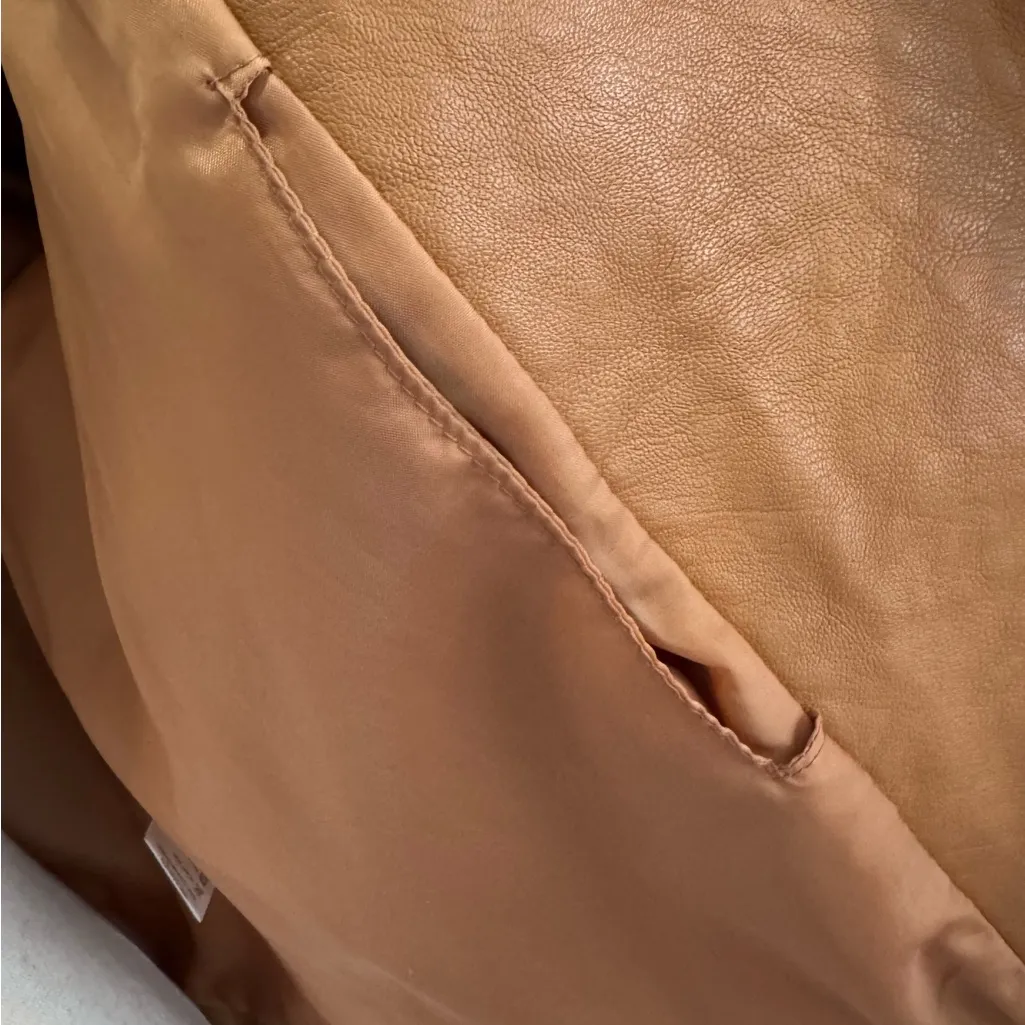 Robert Phillips Faux Leather /Fur moto jacket. Caramel sz L Y2K vintage retro Tan Size L - Image 8