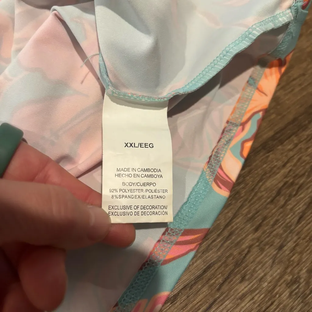 Roxy UPF 50 Floral Long Sleeve Rash Guard Swim Shirt Pink Blue Tropical – 2XL - Image 4