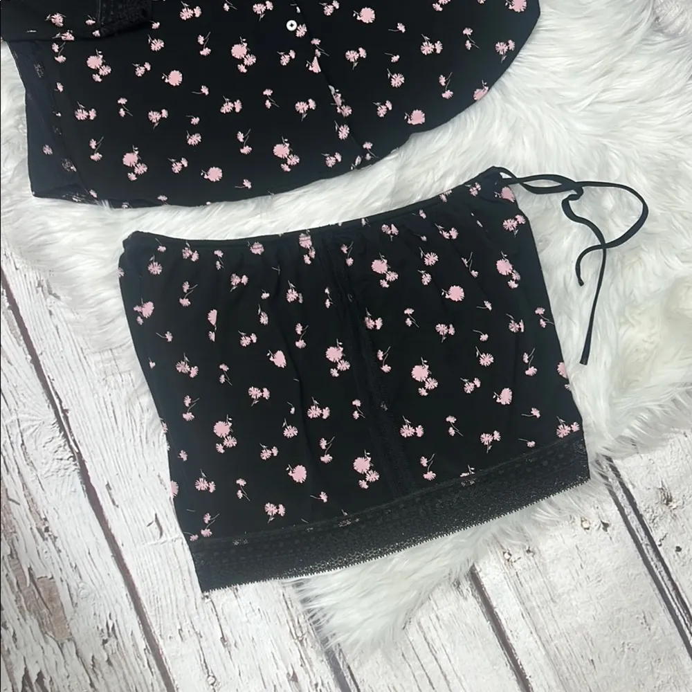 Victoria’s Secret Modal Black and Pink Floral Shorts Pajama Set - Image 3