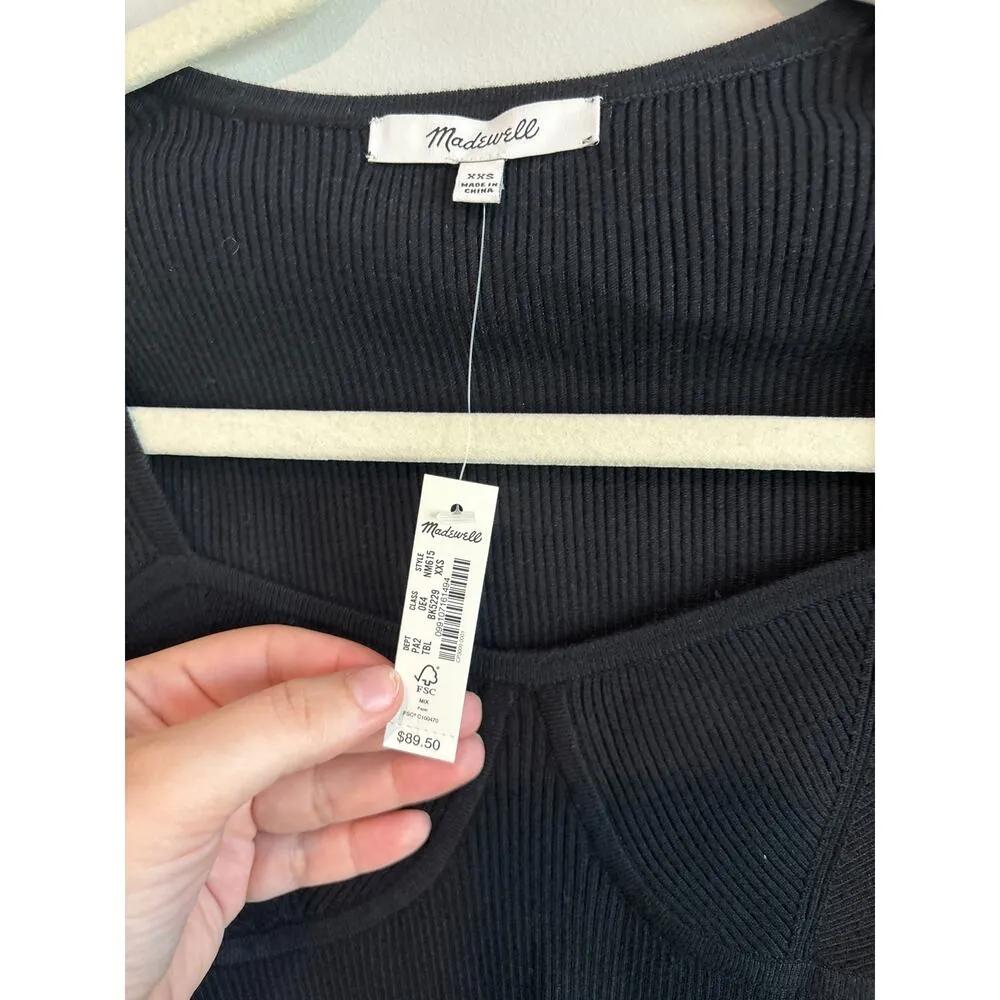 NWT Madewell Wide Ribbed Long Sleeve Corset Sweater In Black Size XS - Image 5