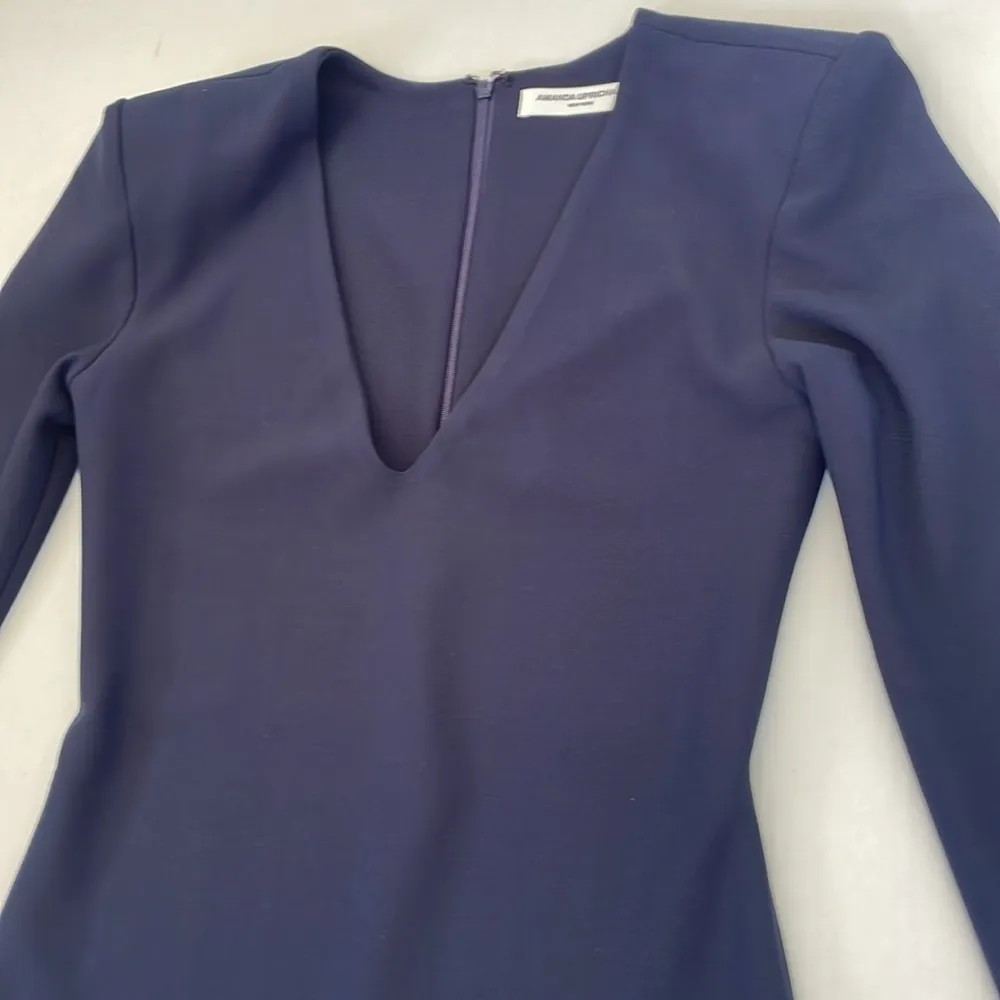 Amanda Uprichard Revolve Navy Blue Long Sleeve Raw Hem Dress Shoulder Pads Small - Image 15