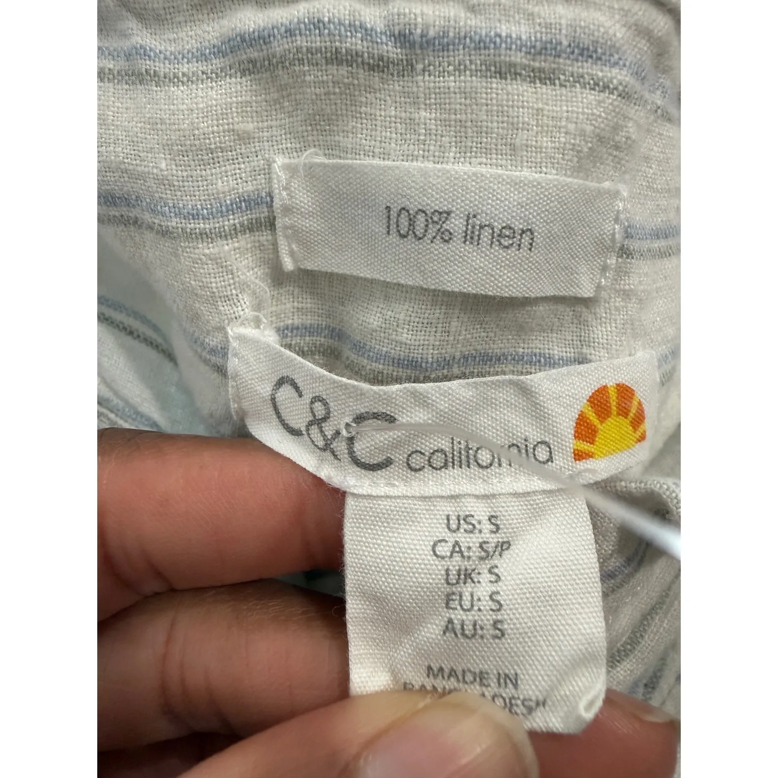 C&C California Linen Striped Short Sleeve Button Up Shirt Dress White Blue small - Image 5