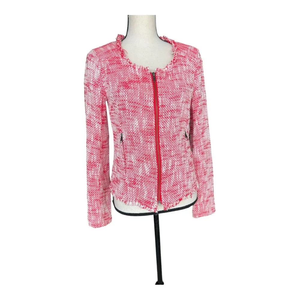 Joie Pink Tweed Blazer with Round Neckline and Fitted Silhouette Size S - Image 4