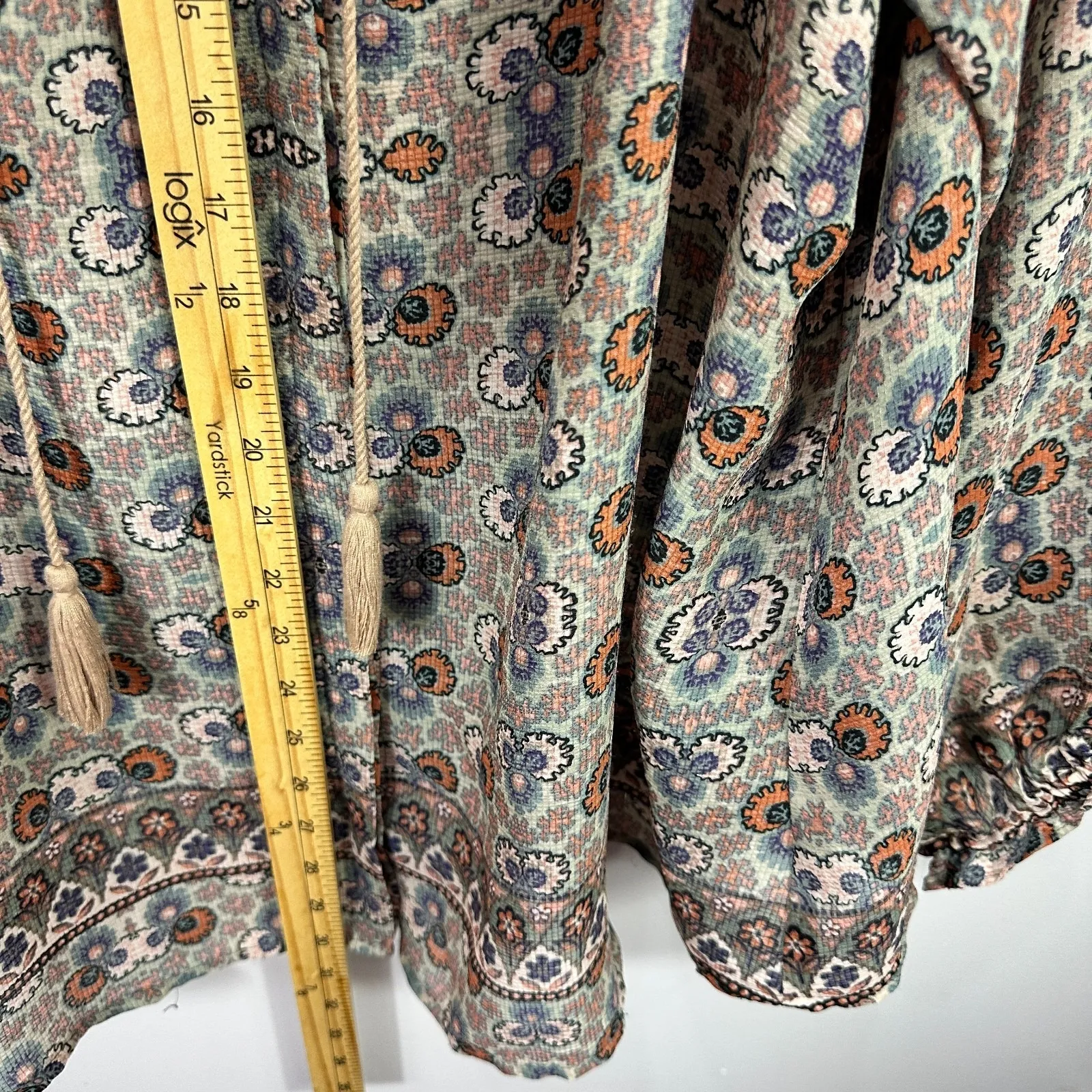 Vintage America Peasant Top 2X Floral Boho Tassel Blouse Boho Hippie Sheer Flowy - Image 7