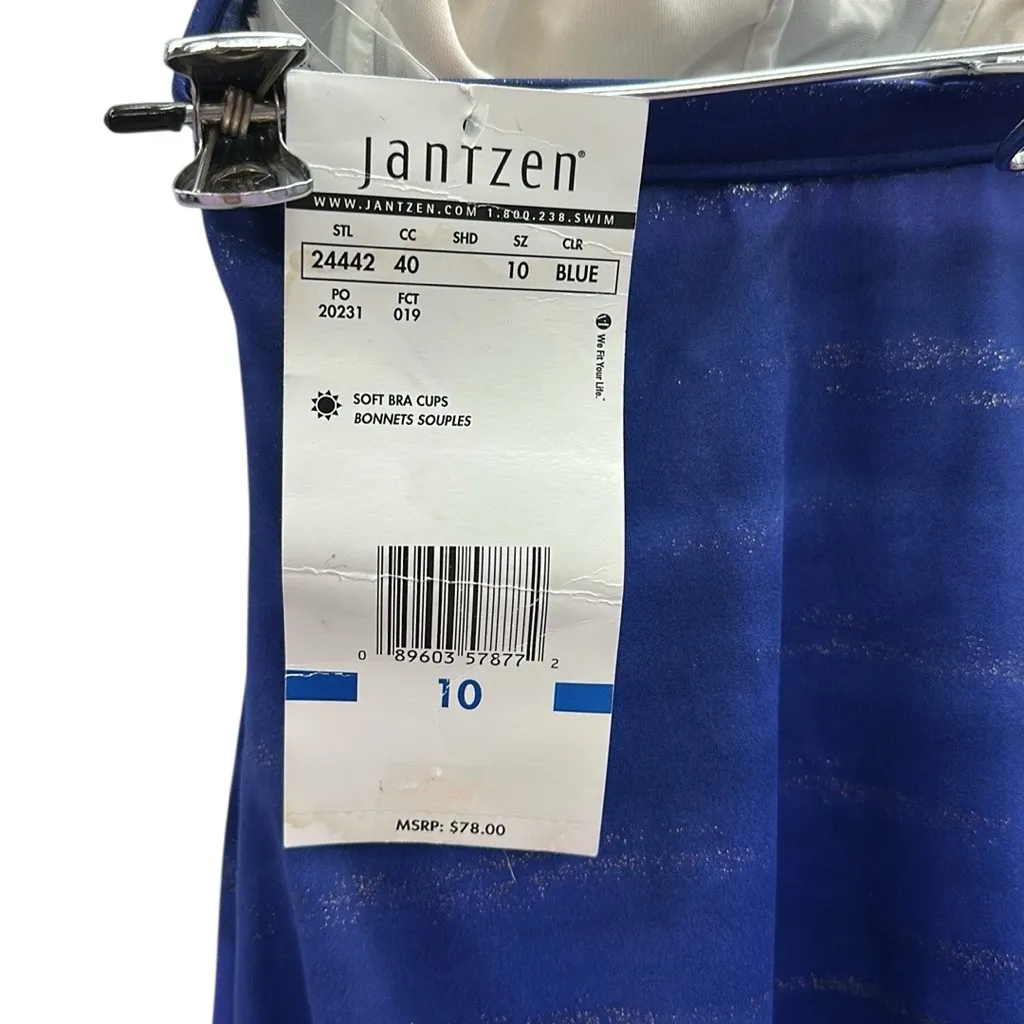 Jantzen  Classics Blue Silver Sparkle Stripe V Neck Shelf Bra One Piece Swimsuit - Image 8