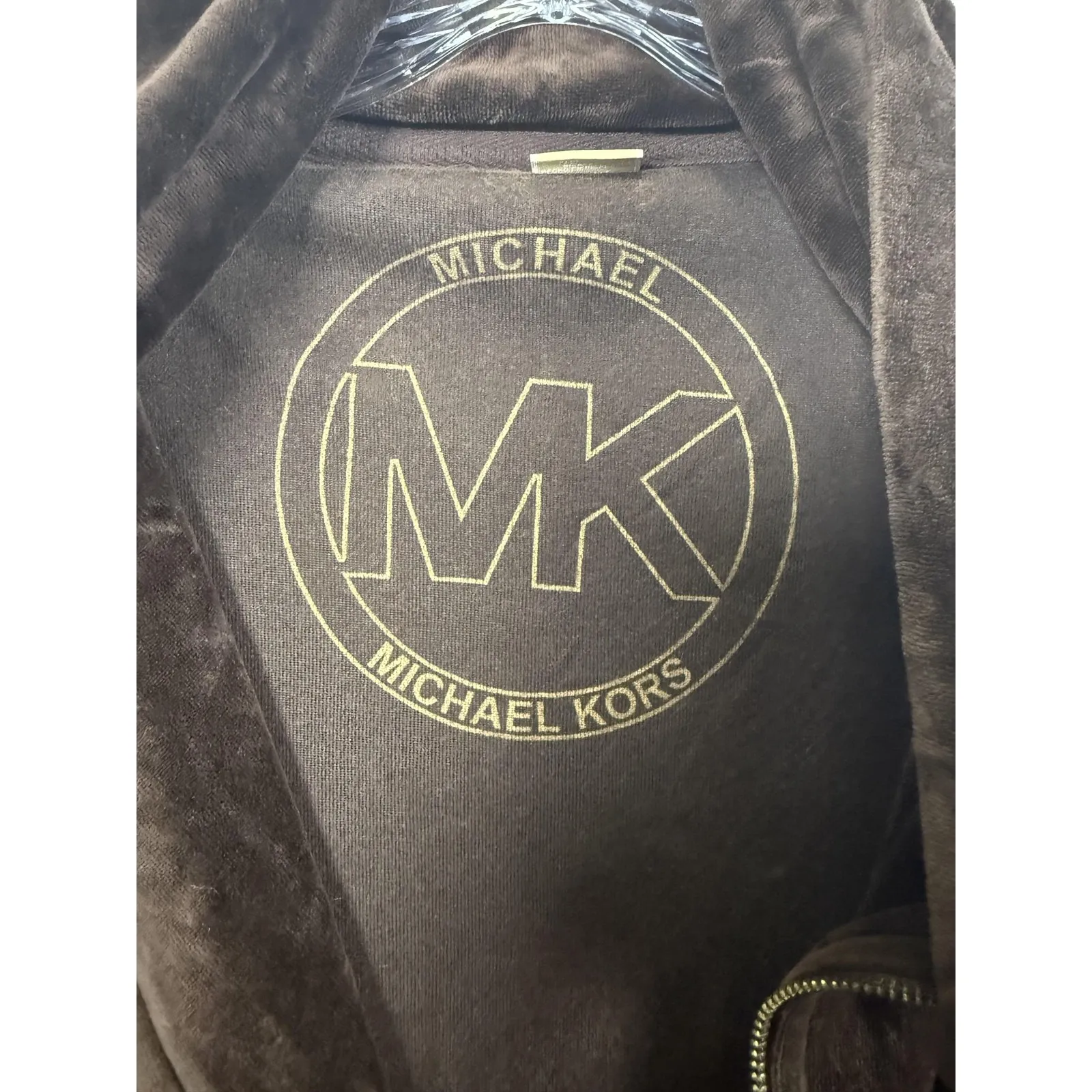 Michael Kors Hoodie Womens 3X Brown Velour Full Zip Gold MK Logo Sweatshirt Size undefined - Image 5