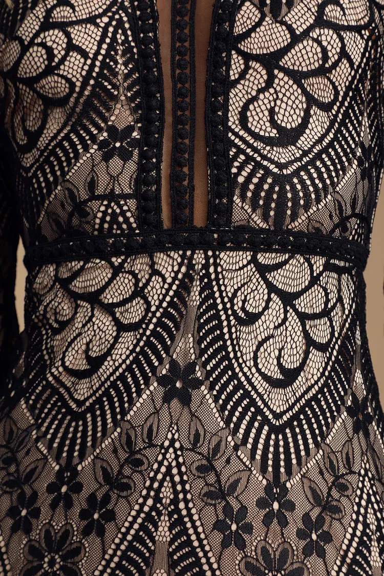 Lulus Black Lace Long Sleeve Dress - Image 5
