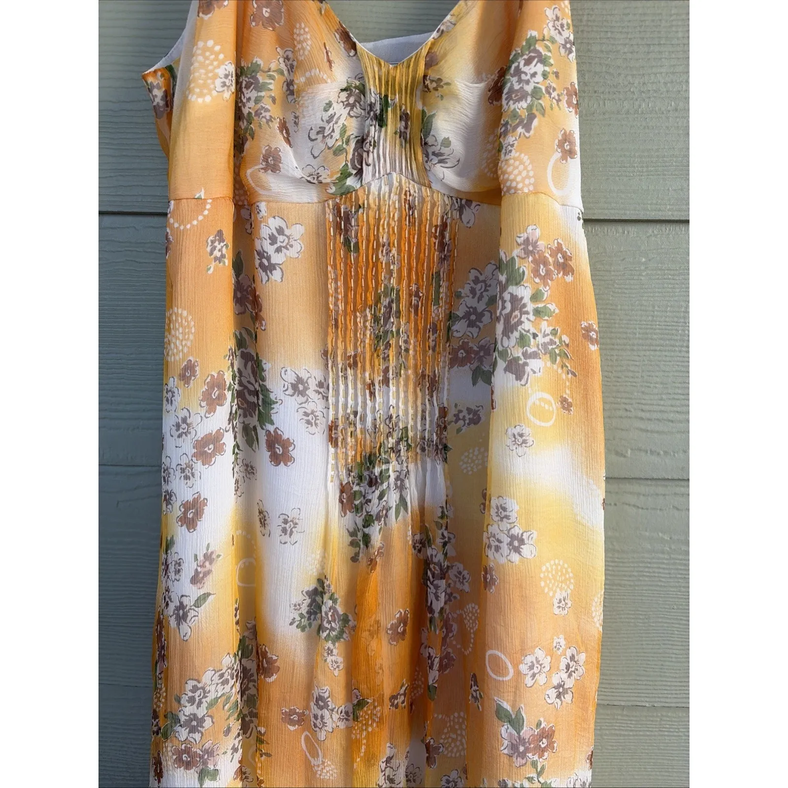 Kiko Bay Yellow 100% Silk Floral Flower Beaded Sleeveless Midi Dress Women Large - Image 3