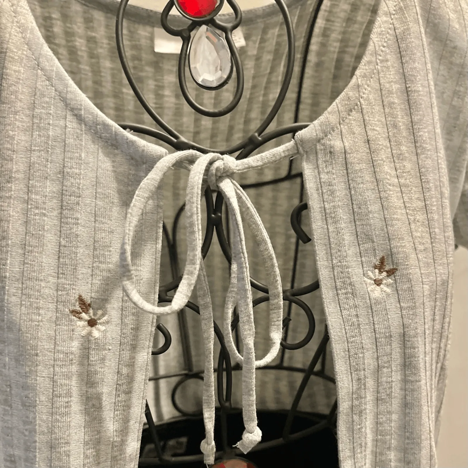 New With Tags Front Tie Gray Embroidered open Tee - Image 8