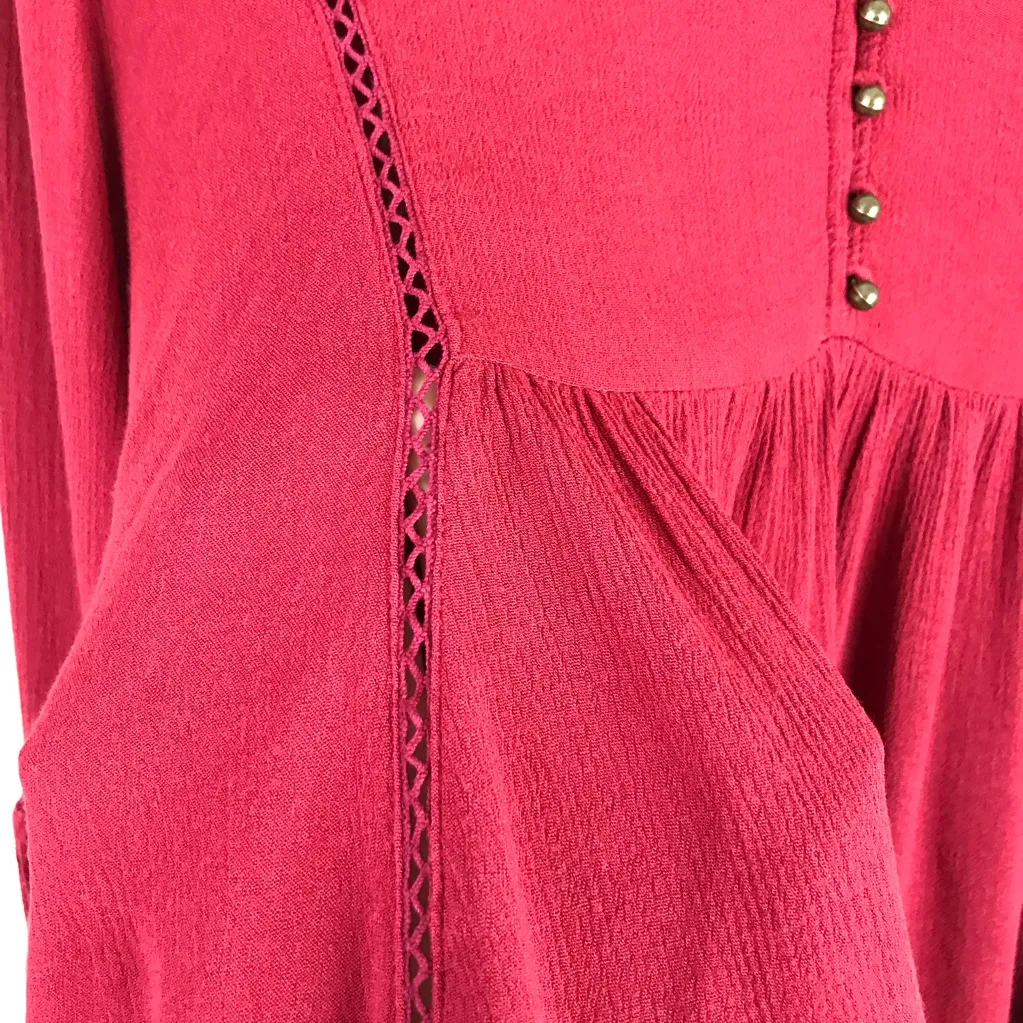 PPLA Xander Peasant Blouse Bell Sleeve Women's Size Medium Red Bohemian - Image 6