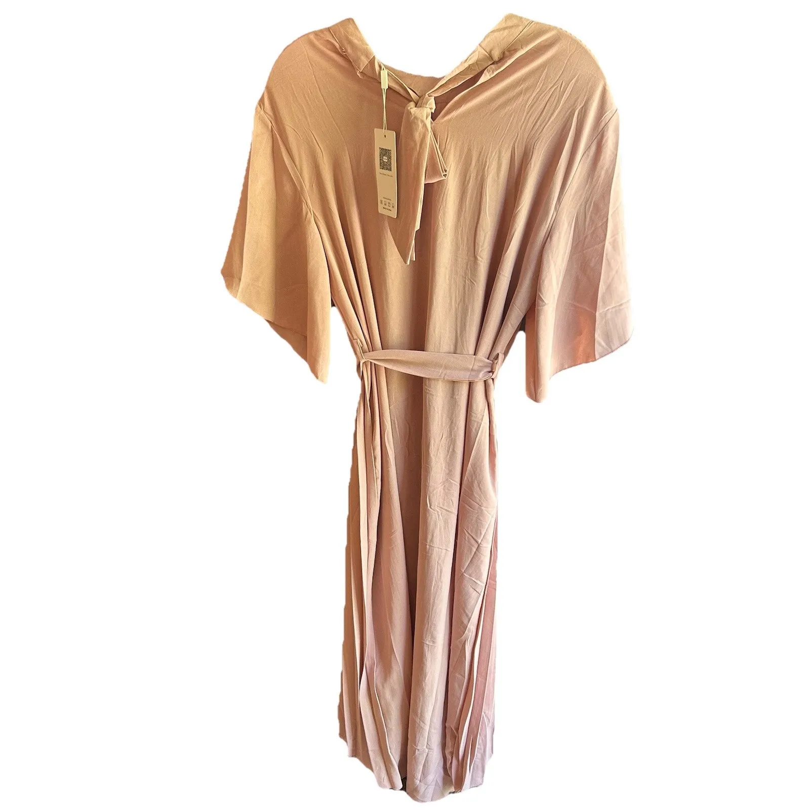 Ecowish Womens‎ Size Medium Blush Pink Pleated Dress Short Sleeve Sash Belt NWT - Image 5