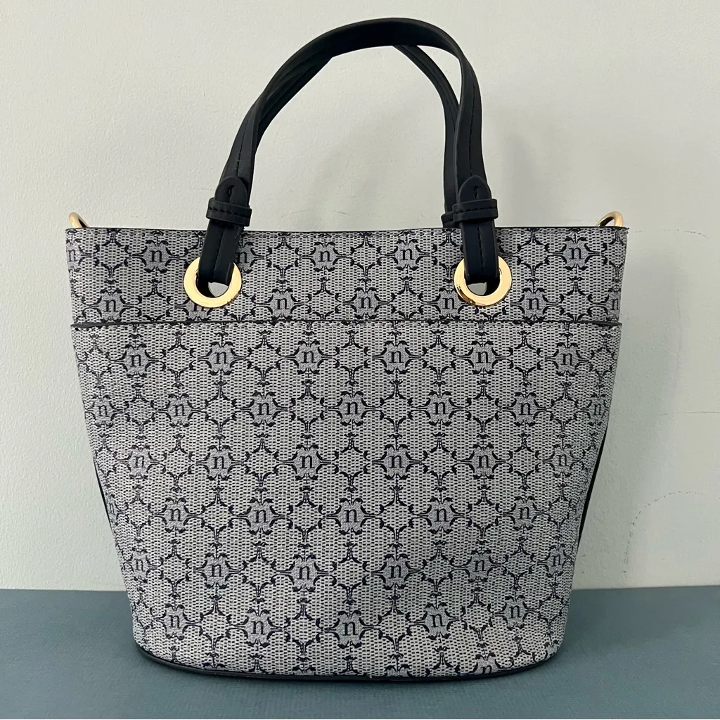 Nanette Lepore Pria Blue Logo Vegan Leather‎ Crossbody Bucket Bag - Image 6