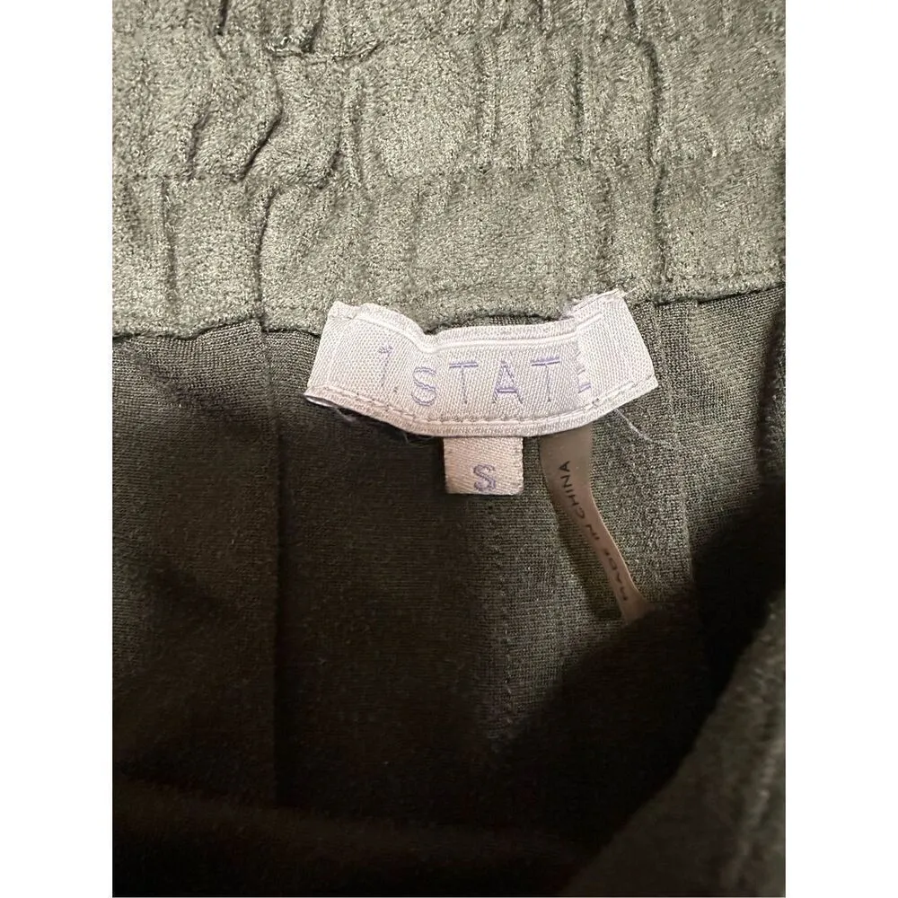 1.STATE Women's High Waist Shorts Vegan Faux Suede Pleated Olive Earth Sz S - Image 4