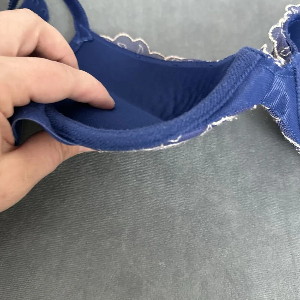 Vintage Lily of France 2111721 Embroidered Push Up Underwire Bra Womens 34B Blue - Image 6