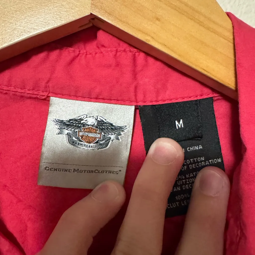 Harley Davidson  Casual Red Button-Down Shirt - Image 2