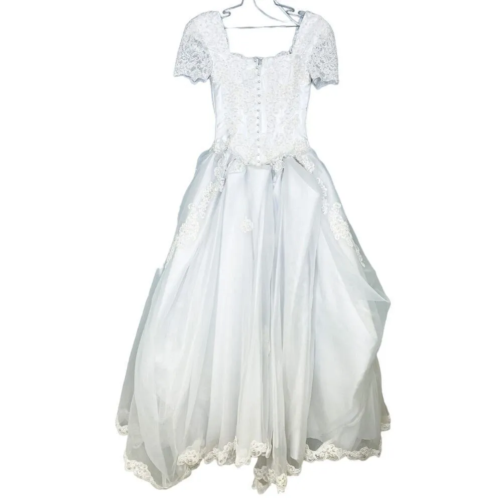 VTG Oleg Cassini Wedding Dress White Size 4 HEAVY BEADED Chapel Train NWOT - Image 8