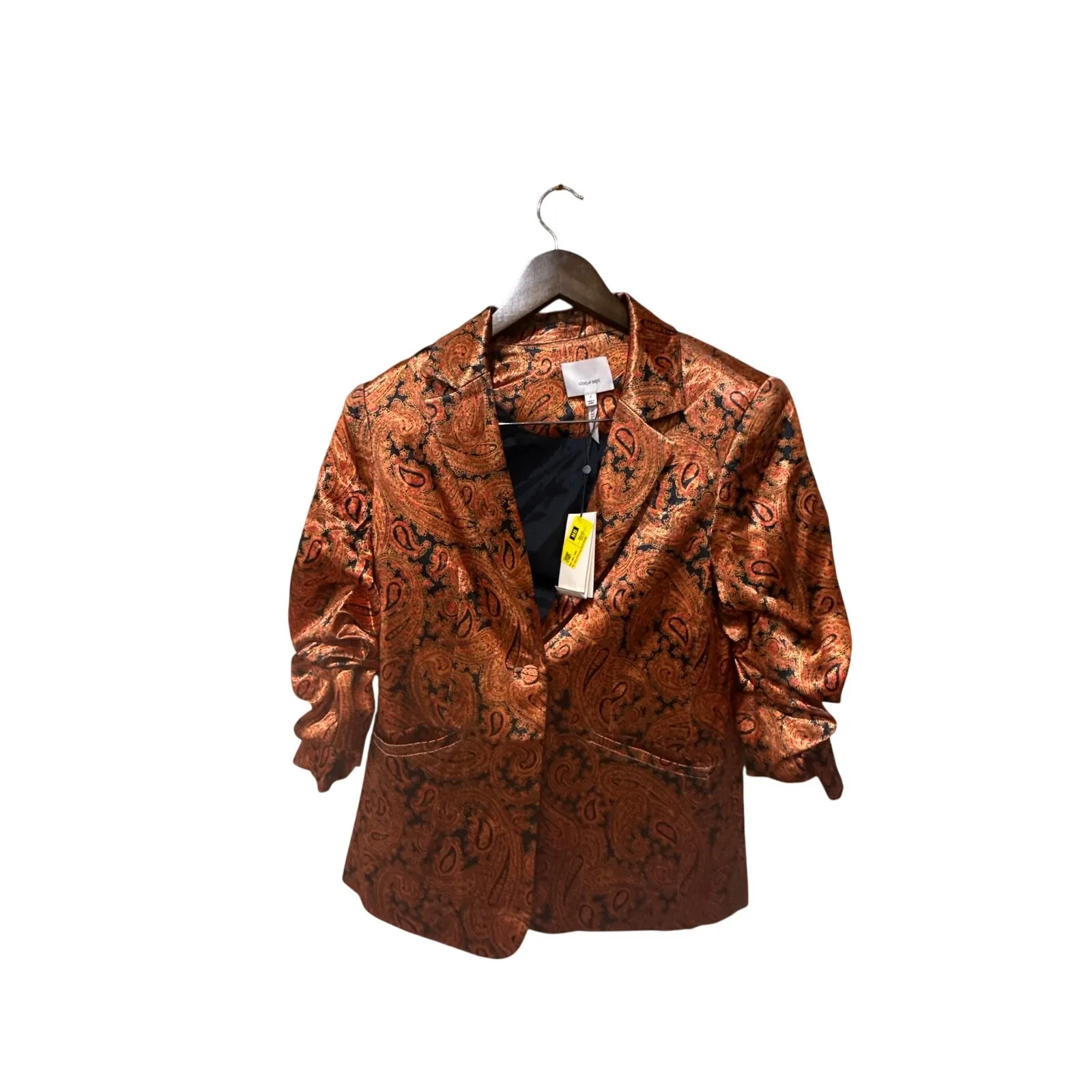 CINQ‎ À SEPT Kylie Paisley 3/4 Sleeve Satin Blazer Size 2 - Image 4