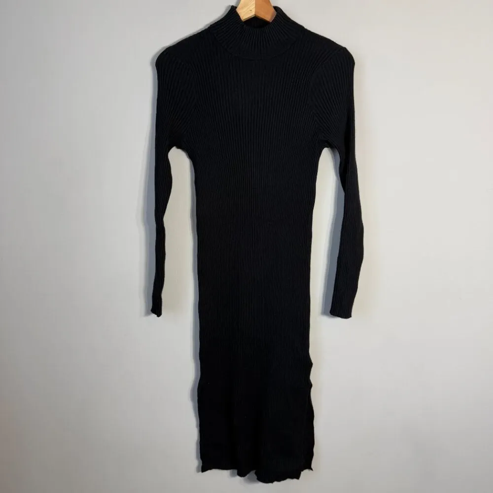 Magaschoni Long Sleeve Mock Neck Knit Sweater Dress Women's Medium Black Slits - Image 4
