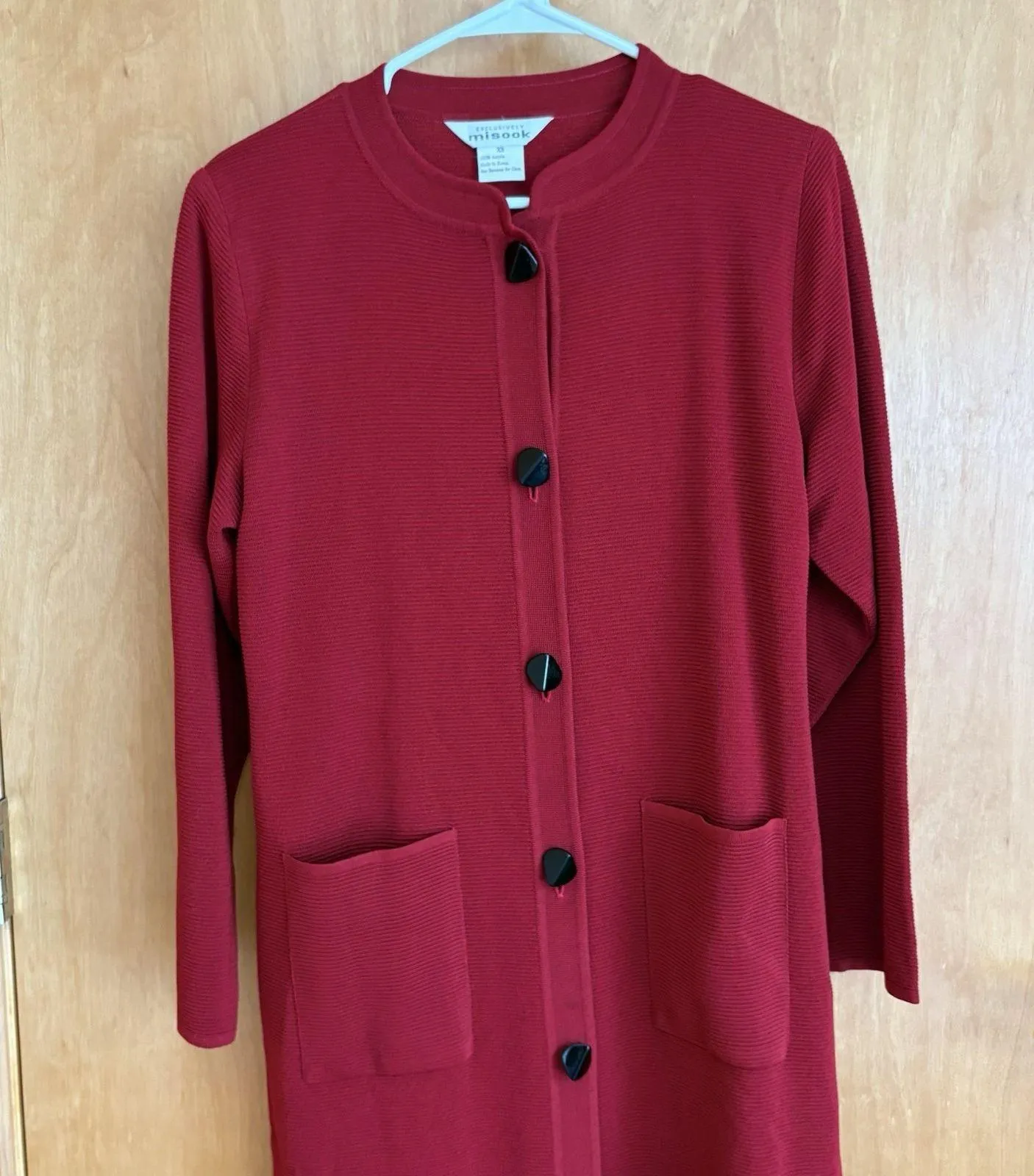 EXCLUSIVELY MISOOK Berry Raspberry Ribbed Knit Long Cardigan Sweater Coatigan XS - Image 5