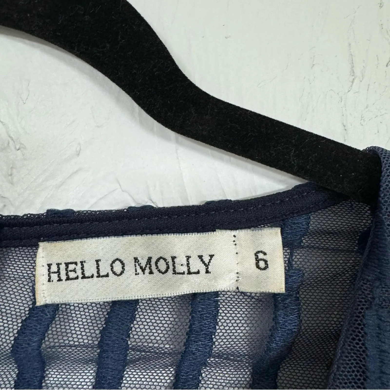 Hello Molly Blue Lace Sheath Dress Womens 6 Sheer Mini Ruffled 3/4 Sleeve Formal - Image 9